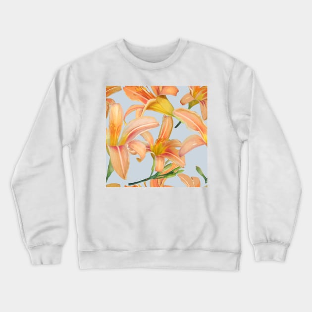 Tiger Lilies on Pale Blue Crewneck Sweatshirt by ArtticArlo